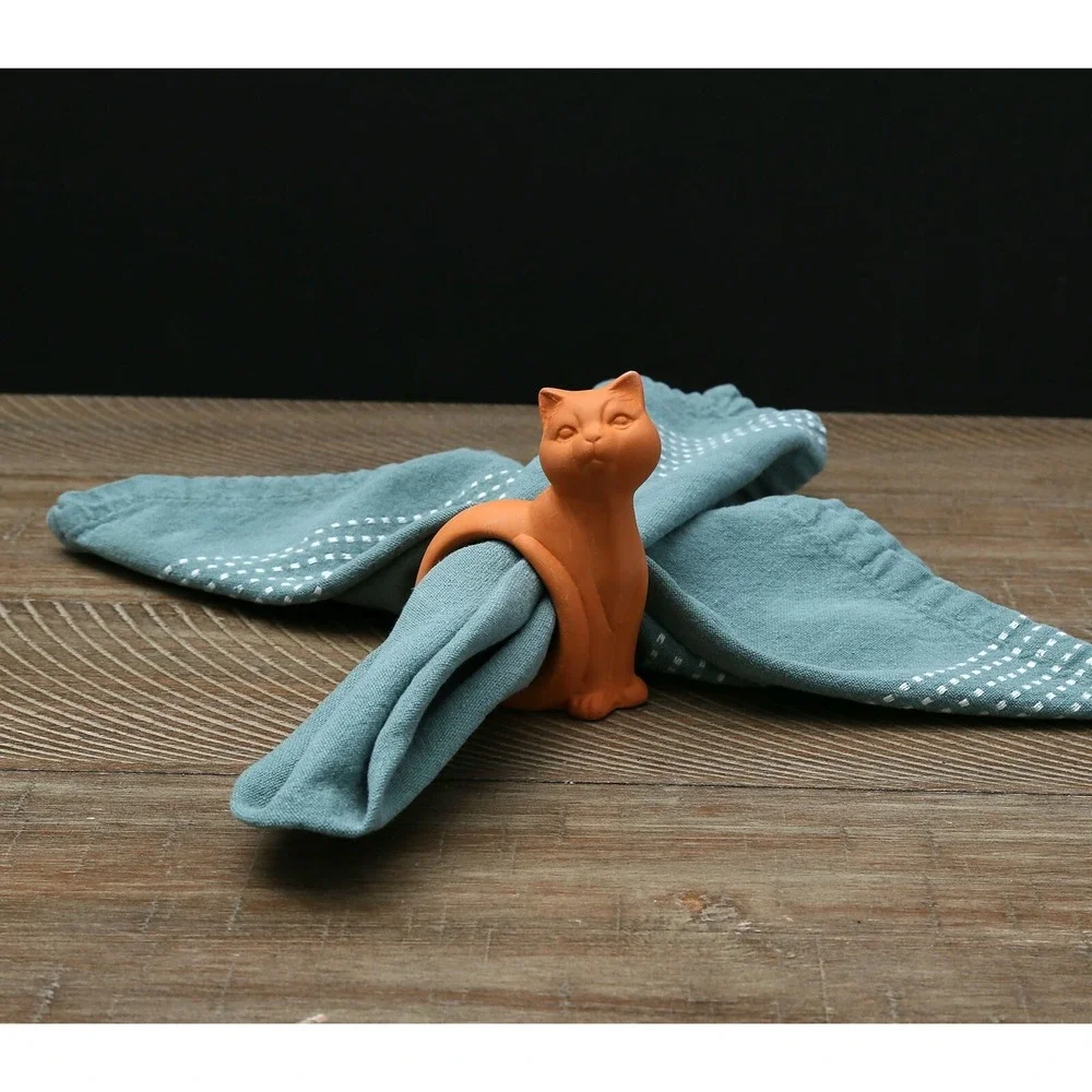 Vintage Cat Napkin Rings, Ceramic,‎ Set of 6
